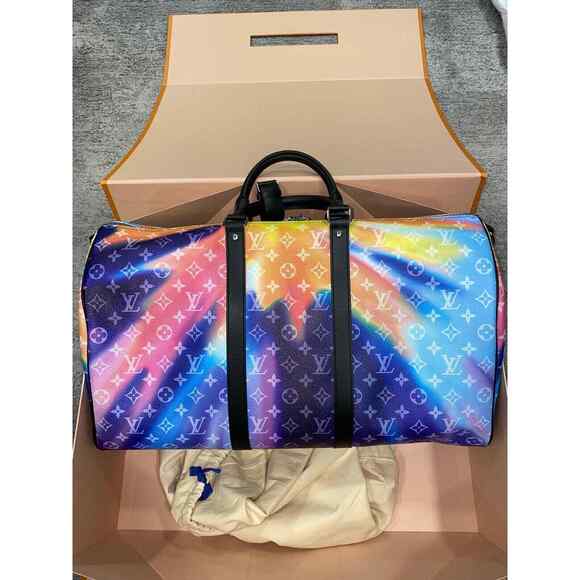 Louis Vuitton Keepall Bandouliere 50 Sunset Multicolor Black Weekend Travel Bag - Picture 7 of 12